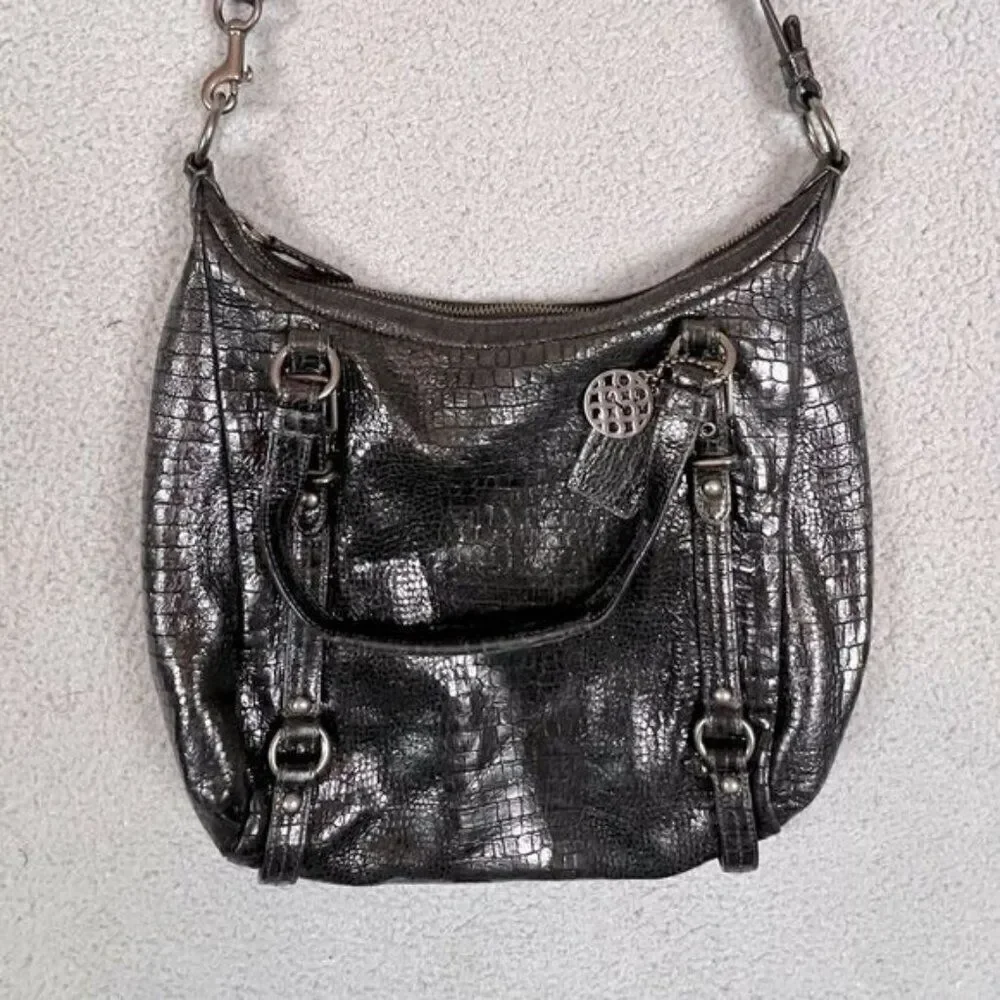 COACH 15384 CROCODILE EMBOSSED MADISON STYLE BLACK LEATHER TOTE BAG CARRYALL
